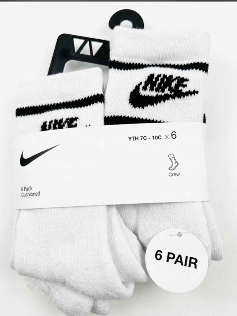 xxs youth 7c-10c NWT NIKE kids crew socks (1) 6 pack white